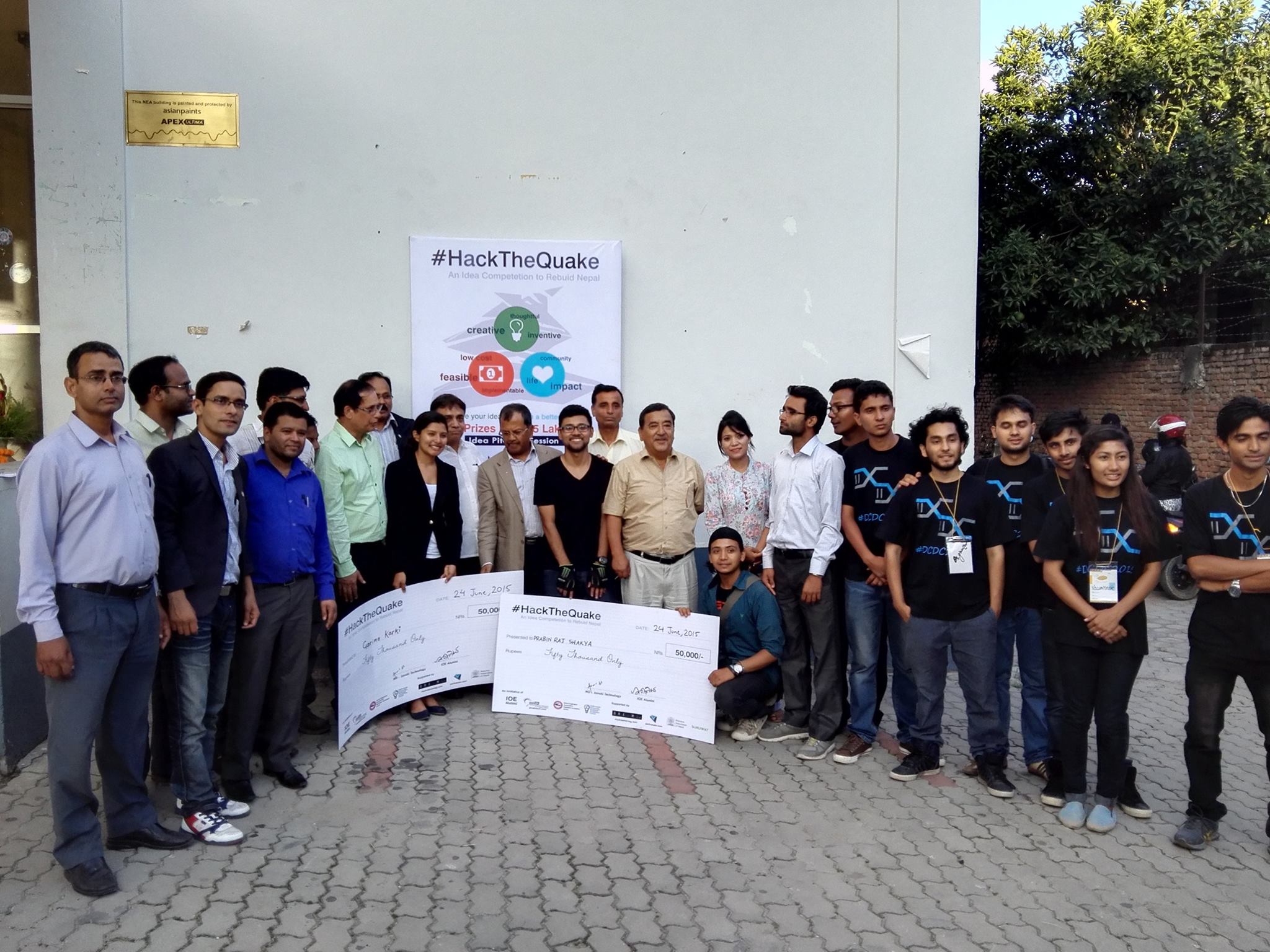 Hack The Quake winners with organisers